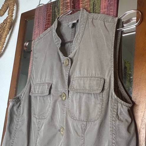 J.Jill  Safari Green Tencel Utility Button Up Vest Shirt size Small