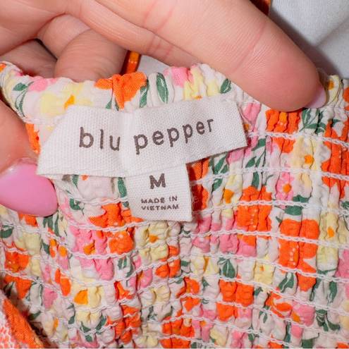 Blu Pepper Women's  Floral print Puff Sleeve Smocked Back Crop Top size medium