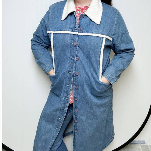 Vintage Blue  J. Denim Coat Womens Sherpa‎ Trimmed Long Length XL