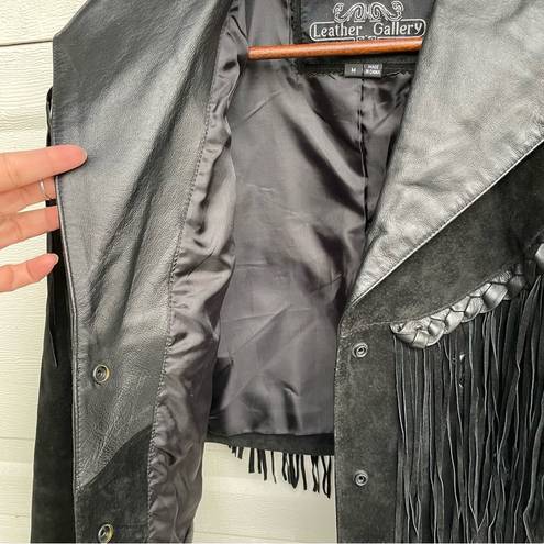 Gallery VTG Leather  Womens Jacket Black Suede Fringe Tassel Crop Boho Medium