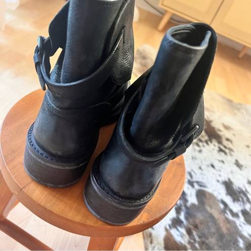 ALL SAINTS Black Leather Nubuck Moto Buckle Boots Women’s Size 37