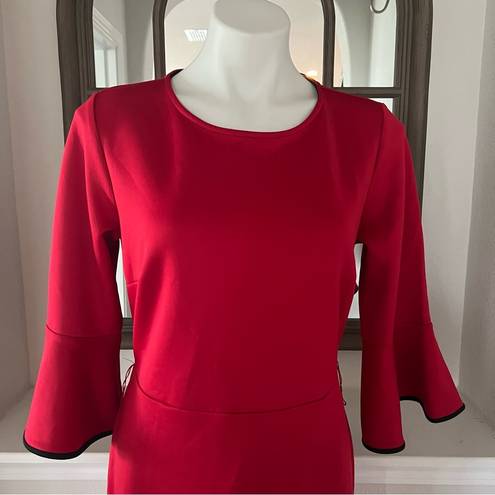 Krass&co NY &  Stretch Red Bell-Sleeve Dress w/Black Trim, Size M