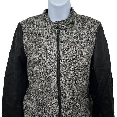 Marc New York  Andrew Marc Wool Blend Tweed Vegan Leather Moto Jacket Coat