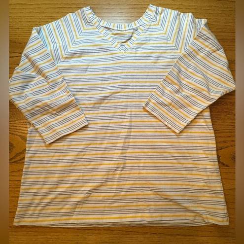 Pendleton  Stripe COTTON STRETCH V Neck‎ T SHIRT Top WHITE Yellow BLUE Women’s 1X