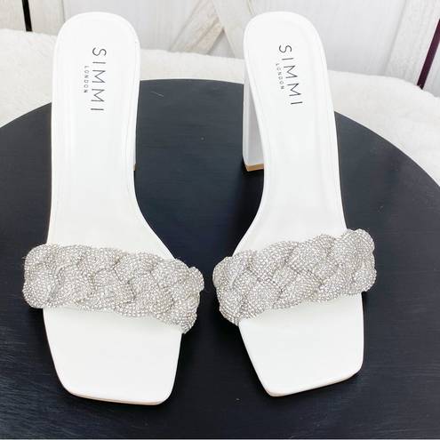 Simmi London  Diamanté Rhinestone Block Heel Mule Sandal Shoes White 7