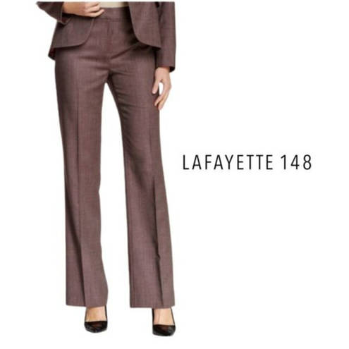 Lafayette 148  Trouser Pants Wool Blend Wide Leg Bootcut Mid-Rise Striped Brown 8