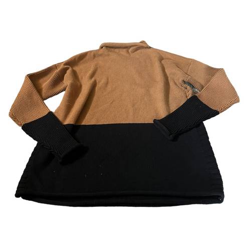 Tahari  Turtle Neck Long Sleeve Color-blocked Sweater Size Small Beige & Black