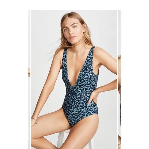 Zimmermann  Plunging Neckline One Piece Turqouise Leopard Bathing Suit