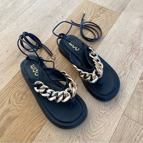 EGO  Platform Lace Up Sandals in Black and Gold Chain