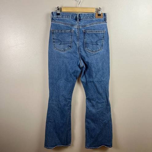 American Eagle  Curvy 90s Bootcut Jeans Size 8 High Rise Distressed Blue Denim