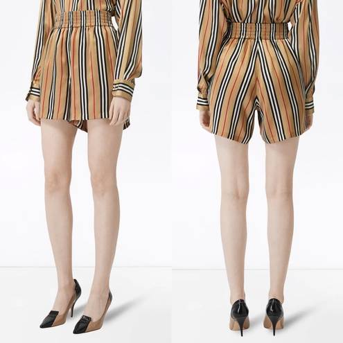 Burberry New  Icon Striped Silk Shorts