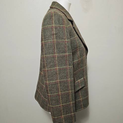 Petite Sophisticate Vintage  Drab Olive Plaid Wool Blend Blazer Size 12