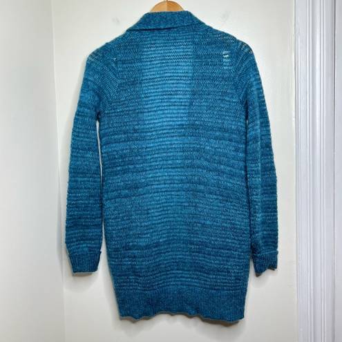 Relativity  Long Open Front Cardigan Sweater Mohair Wool Blend Petite Small Blue