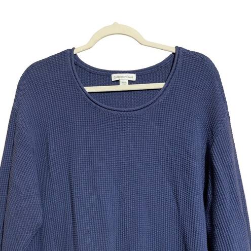 Coldwater Creek  Plus Size 2X Blue Fringe Hem Cotton Waffle Knit Pullover Sweater