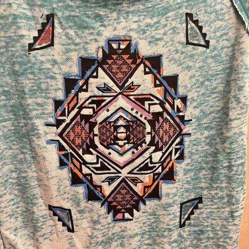 Sweater Project  Light Aqua Blue Aztec Short Sleeve Oversized Blouse Size XL