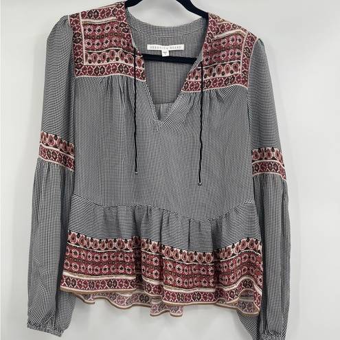 Veronica Beard 100% Silk Gingham Boho Peasant Blouse Top Size 8