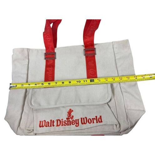 Disney Walt  World Tan Canvas Beach Travel Vacation Tote Bag With Orange Straps