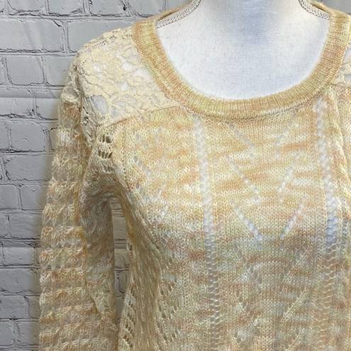 Delia's  Sweater Cropped Open Knit Peach & White-Small