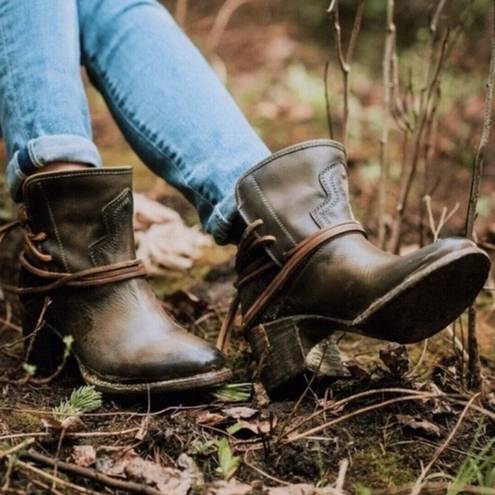 FREEBIRD by Steven Freebird • Casey Ankle Bootie brown distressed leather Waxed Olive short western