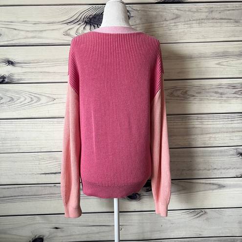 Talbots Pink Colorblock Shaker Stitch V Neck Button Down Cardigan Sweater