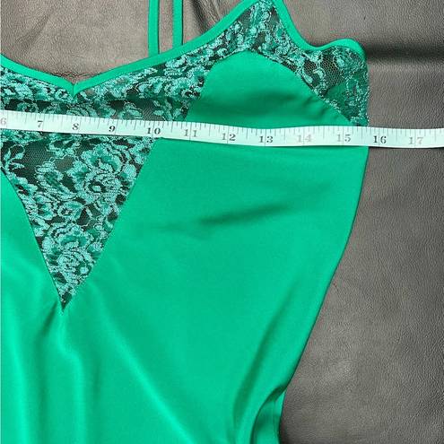 Victoria's Secret Vintage  Emerald Green Satin Slip Dress with Lace Trim