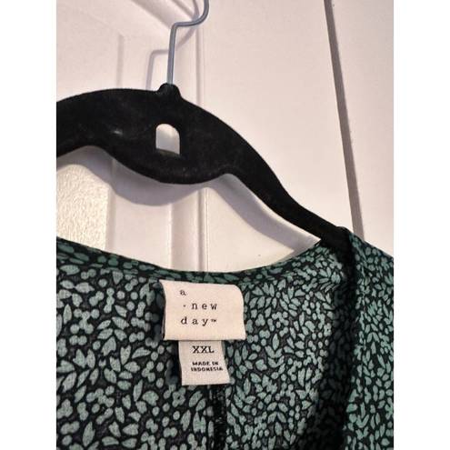 A New Day  green and black puff sleeved blouse XXL