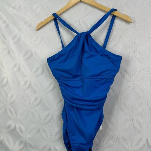 Bleu Rod Beattie Rod Beattie Goddess Keyhole High Neck One-Piece Swimsuit in Miramar Bleu 6 NWT