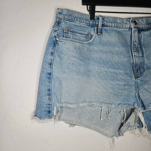 Good American  Good 90s Denim Shorts Step Hem Frayed Hem Size 16 NWT