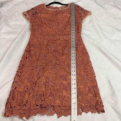 Doe & Rae  Coral Floral Crochet Short Sleeve Dress