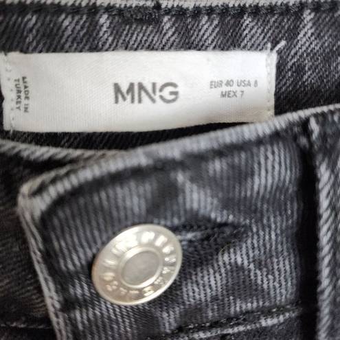 Mango  MNG Washed Black Wide Leg Jeans Patch Pockets High Rise Denim Pants Size 8