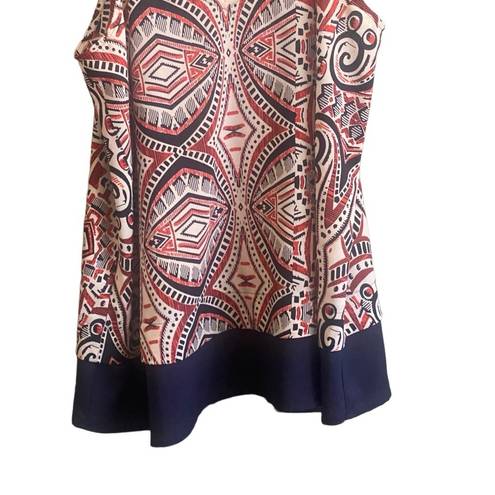 Collective Concepts  Red/Blue/Cream Abstract Print Cami with Solid Hem. Size L.