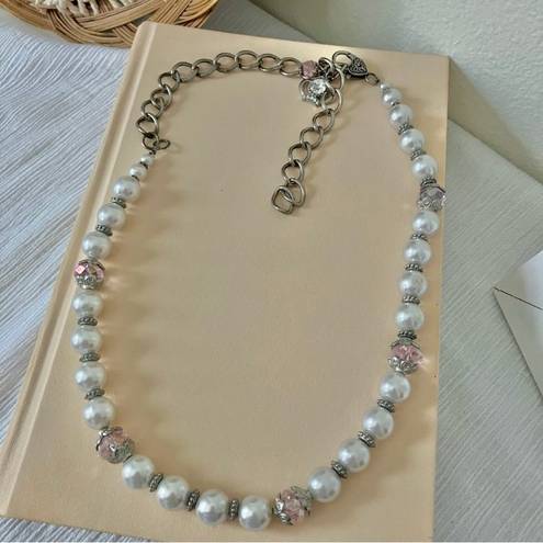 American Vintage Vintage “Laetitia” Silver Purple Pearl Necklace Chunky Chain Clasp Crown Y2K