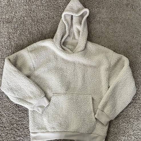 American Eagle  Womens Fleece Sherpa White Cream Teddy Hoodie Small Kanga Pocket