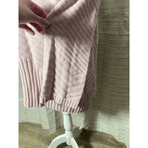 Charter Club 🌸  Asymmetrical Mock Neck Pastel Pink Ribbed Stripe Knit Sweater