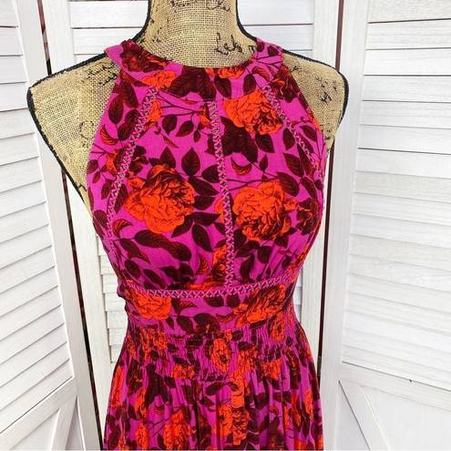 Abel the label Floral Charlotte Halter Maxi Dress Purple Pink XS