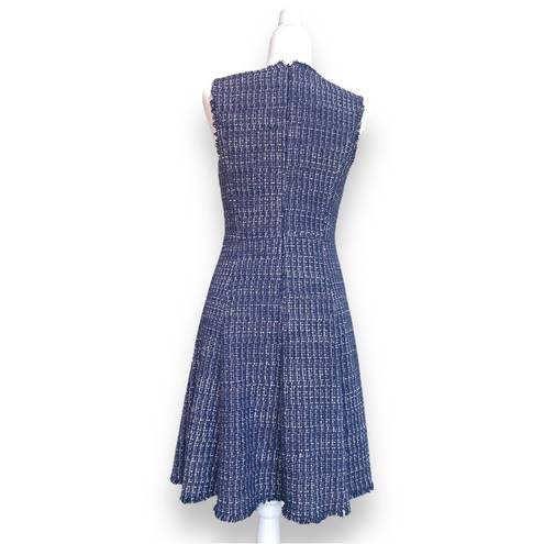 Rebecca Taylor  size 6 blue tweed sleeveless V neck fit and flare dress.