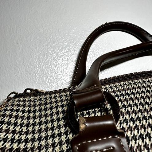 London Fog  Chelsea Carry On Satchel Tote Bag Houndstooth Beige Tan 16-inch