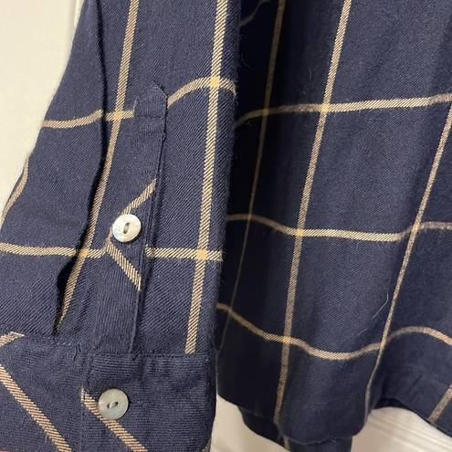 J.Jill Women's  Navy Blue Checker Plaid Blouse Pleated Back L/S Shirt Size Small