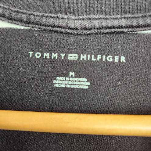 Tommy Hilfiger  Polo Shirt Black White Striped Collared Classic Polo Shirt M