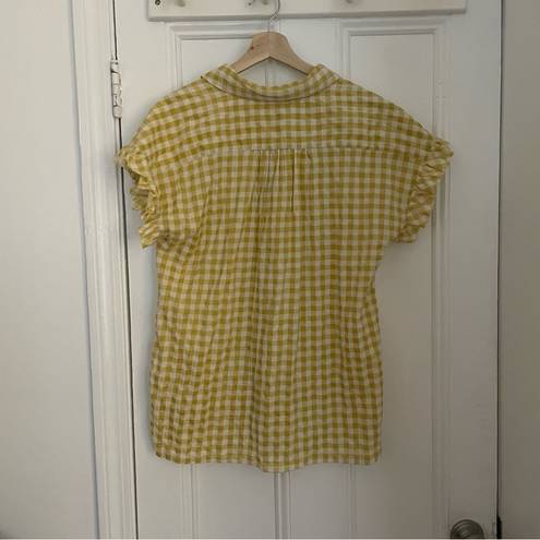 Max Studio  Plain Button Up Top Yellow Ruffles Sz M/L