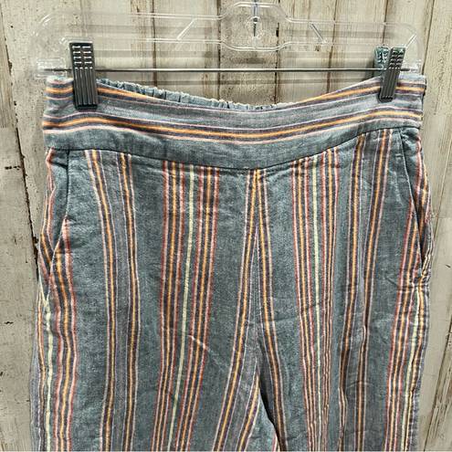 Madewell  Side Button Huston Linen Blend Wide Leg Crop Pants in Rainbow Stripe