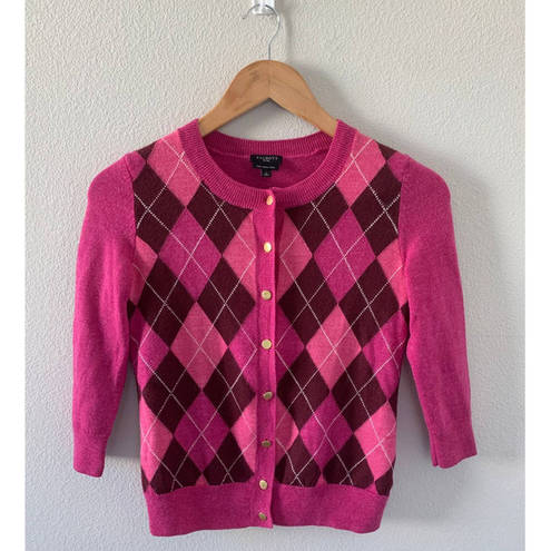 Talbots Petite TALBOT Argyle Wool Cardigan 3/4 Sleeve In‎ Fuschia