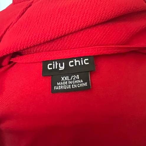 City Chic  Faux Wrap Surplice Midi Dress Size 24/XXL Red V-Neck Lined Skirt