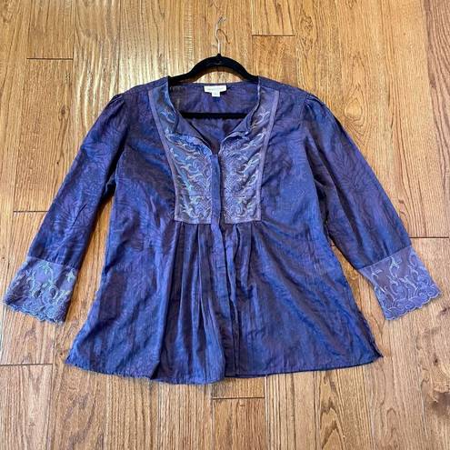 Coldwater Creek  purple lace trim blouse size large