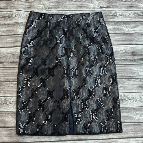 W By Worth  Women's Pencil Skirt Dark Blue Denim Black Grey Gray Sequins X0 0 XS