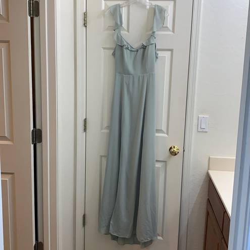 BHLDN  Diana Sage green mint gown ruffle slit med