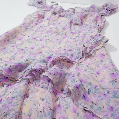 ASTR  the Label Lilac Multi Color Floral High Low Ruffle Dress Cold Dress