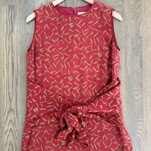 Doncaster Vintage 100% Silk Sleeveless Tie Waist Dress in Red and Khaki Size 8