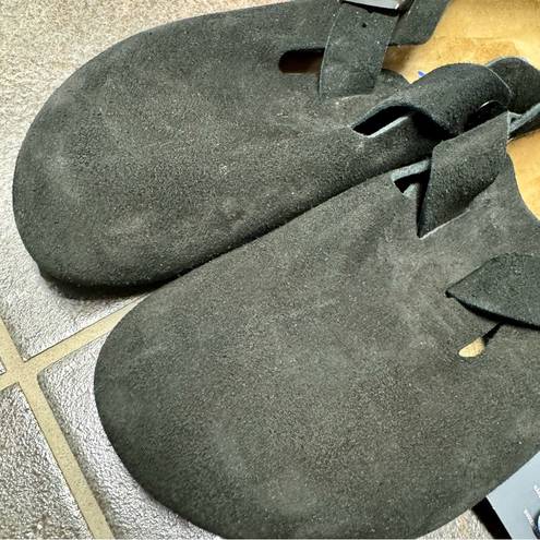 Birkenstock Boston Footbed Slip On Backless Clogs Black Suede Shoes EU 39