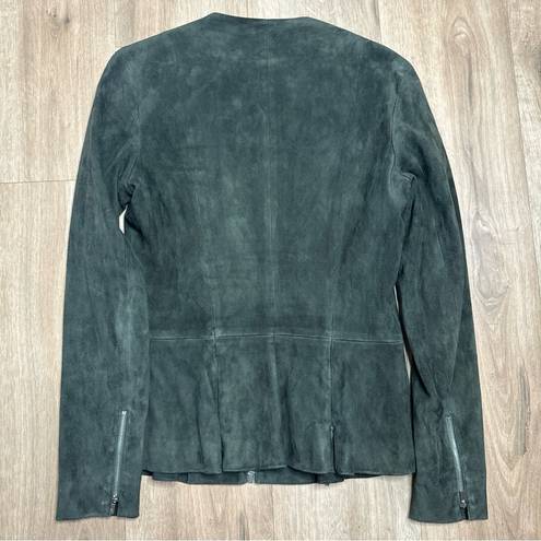 The Row  Anasta Lambskin Leather Zip-Front Peplum Jacket Sz 10 Olive Green EUC
